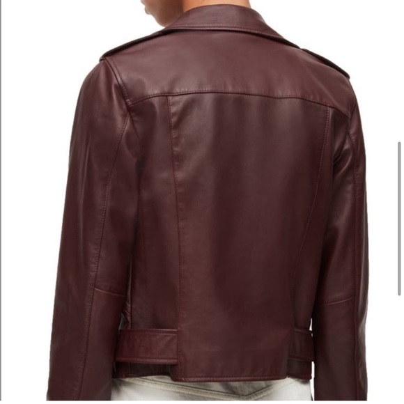 All Saints Balfern Biker Leather Jacket in Deep Berry - Picture 3 of 15